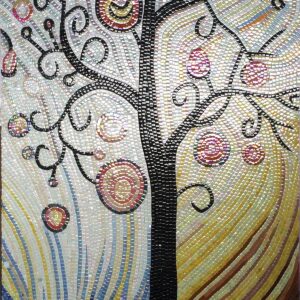 Handmade Flower Mosaic Art #6 | Botanical Tile Wall Decor