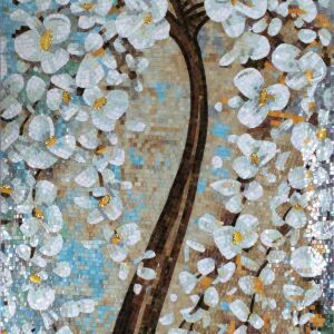 Handmade Flower Mosaic Art #9 | Botanical Tile Wall Decor