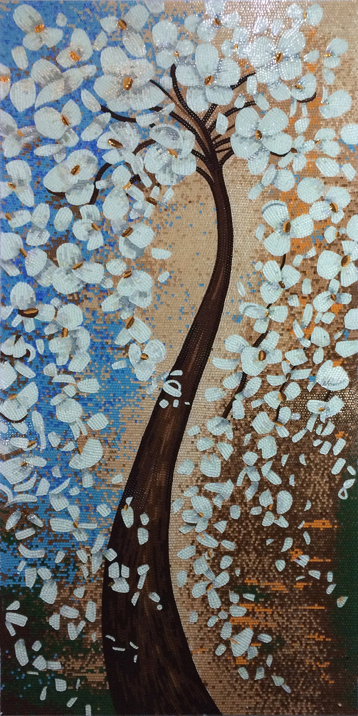 Handmade Flower Mosaic Art #11 | Botanical Tile Wall Decor