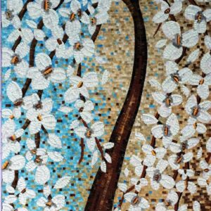 Handmade Flower Mosaic Art #13 | Botanical Tile Wall Decor