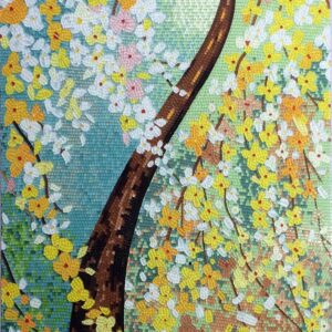 Handmade Flower Mosaic Art #14 | Botanical Tile Wall Decor