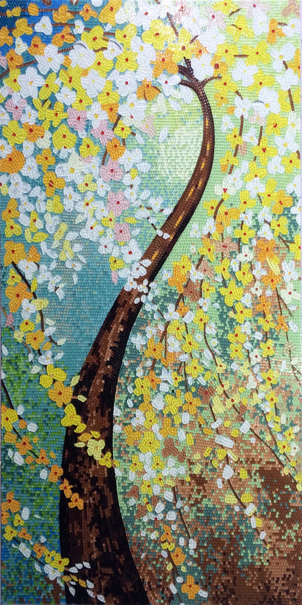 Handmade Flower Mosaic Art #14 | Botanical Tile Wall Decor