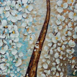 Handmade Flower Mosaic Art #16 | Botanical Tile Wall Decor