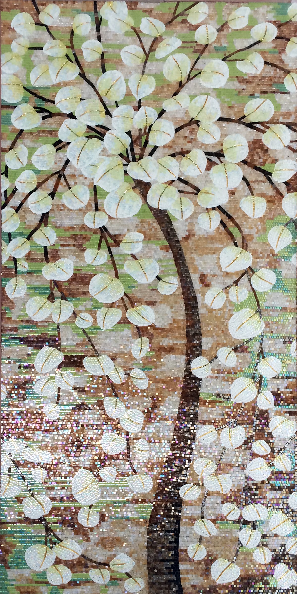 Handmade Flower Mosaic Art #21 | Botanical Tile Wall Decor