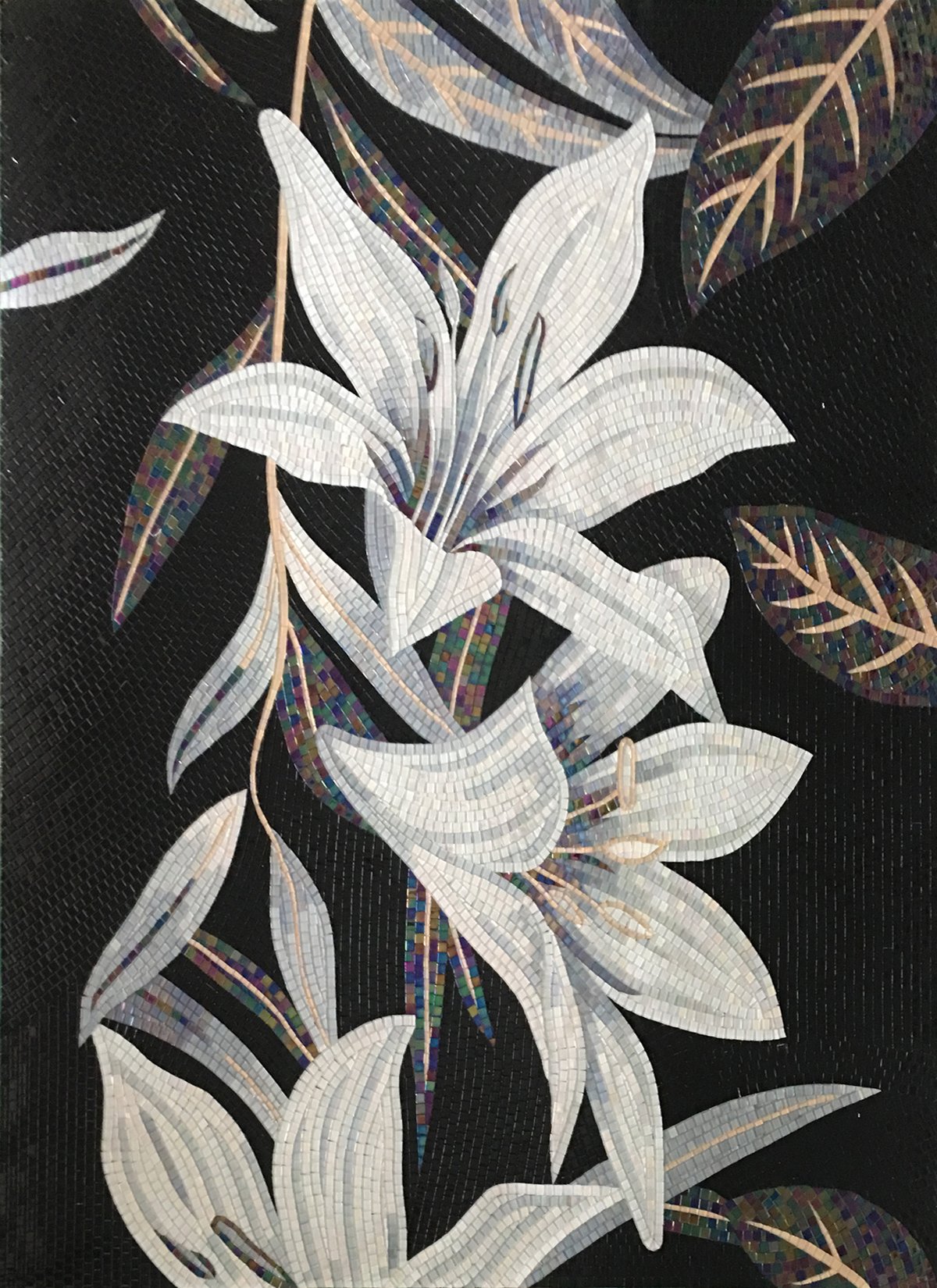 Handmade Flower Mosaic Art #35 | Botanical Tile Wall Decor