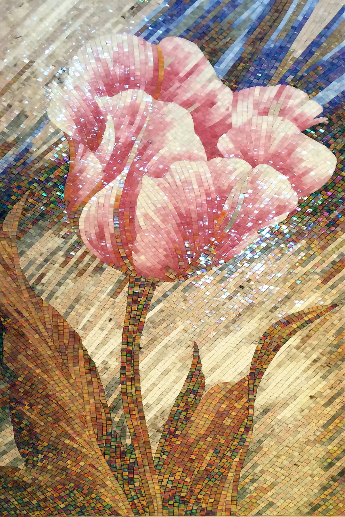 Handmade Flower Mosaic Art #69 | Botanical Tile Wall Decor