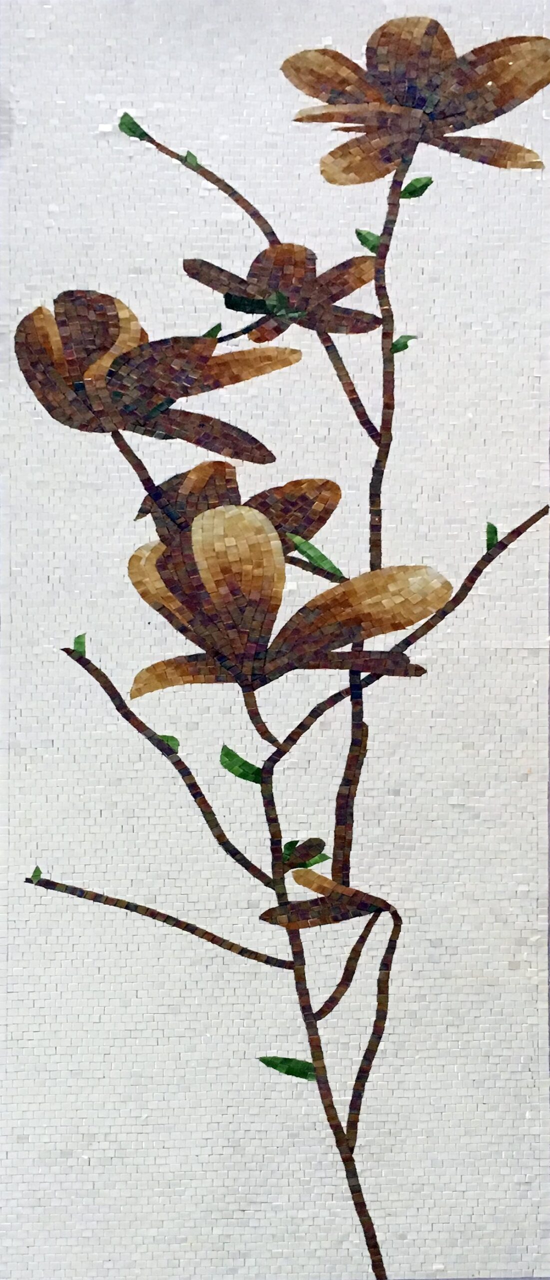 Handmade Flower Mosaic Art #72 | Botanical Tile Wall Decor