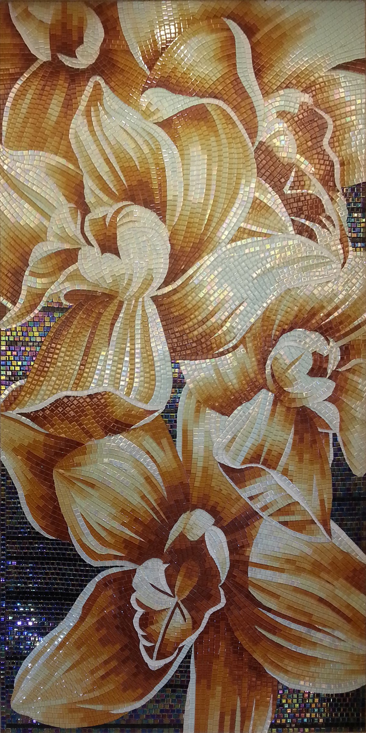 Handmade Flower Mosaic Art #75 | Botanical Tile Wall Decor