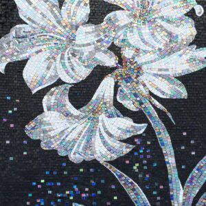 Handmade Flower Mosaic Art #81 | Botanical Tile Wall Decor