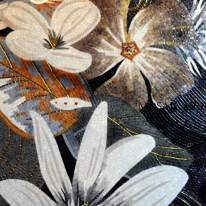 Handmade Flower Mosaic Art #84 | Botanical Tile Wall Decor