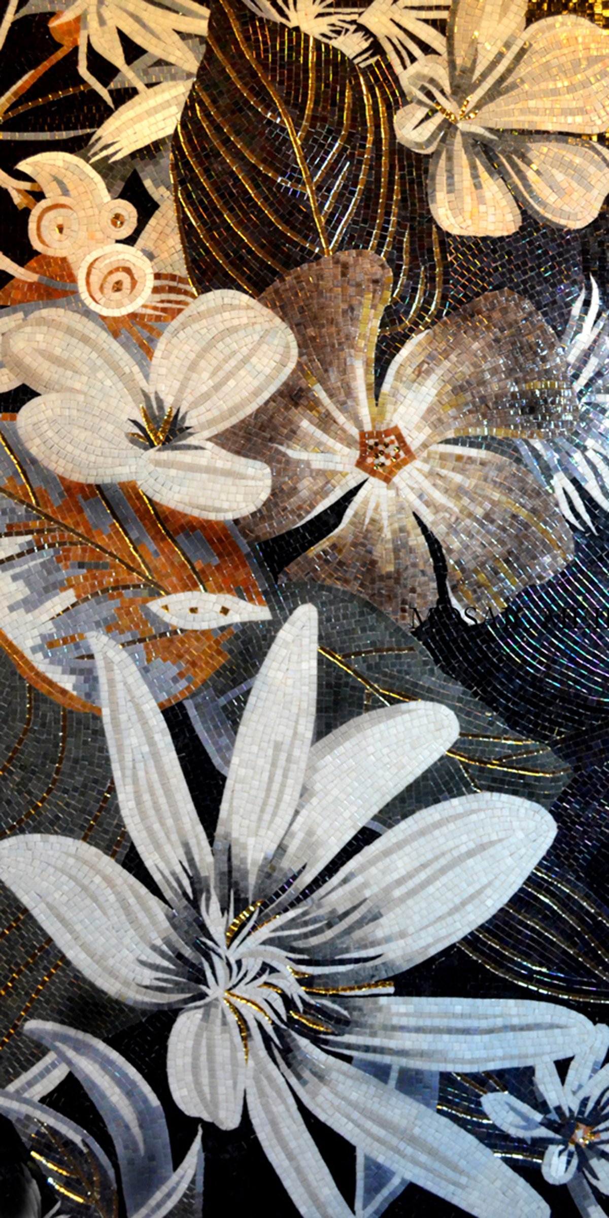 Handmade Flower Mosaic Art #84 | Botanical Tile Wall Decor