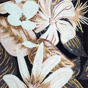 Handmade Flower Mosaic Art #85 | Botanical Tile Wall Decor