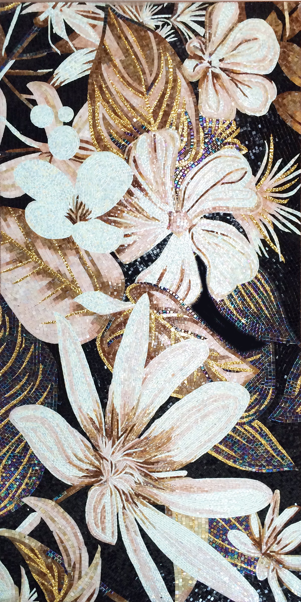 Handmade Flower Mosaic Art #85 | Botanical Tile Wall Decor