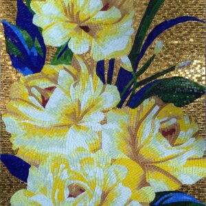 Handmade Flower Mosaic Art #97 | Botanical Tile Wall Decor