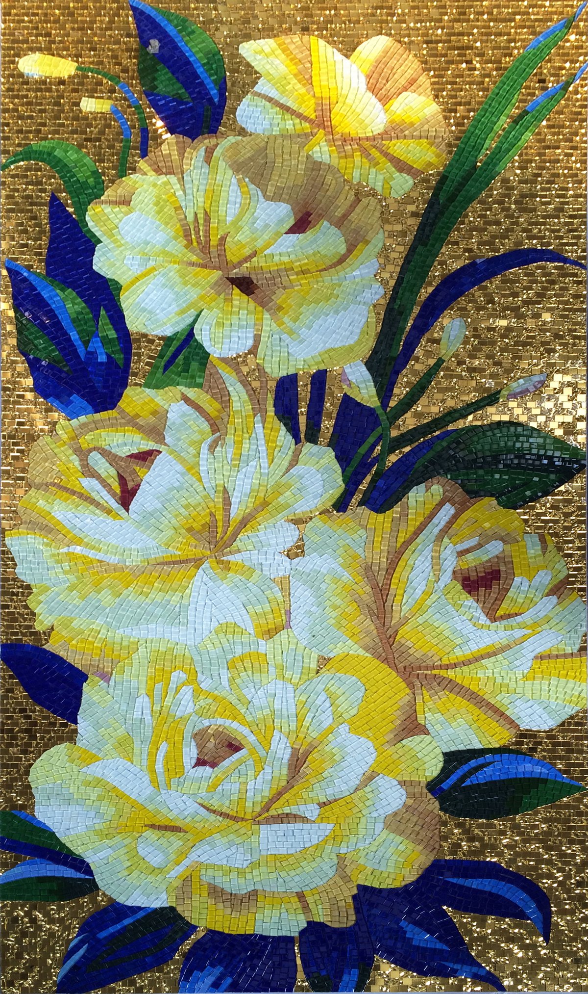 Handmade Flower Mosaic Art #97 | Botanical Tile Wall Decor