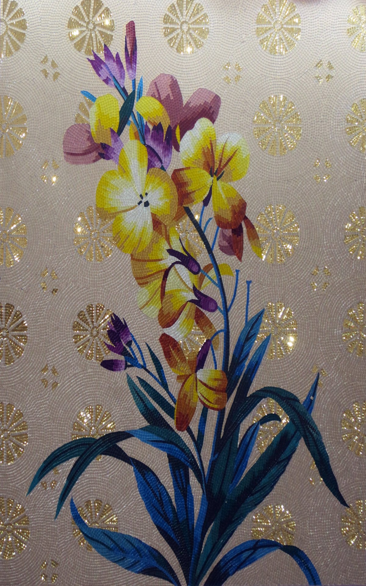 Handmade Flower Mosaic Art #104 | Botanical Tile Wall Decor