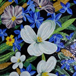 Handmade Flower Mosaic Art #106 | Botanical Tile Wall Decor