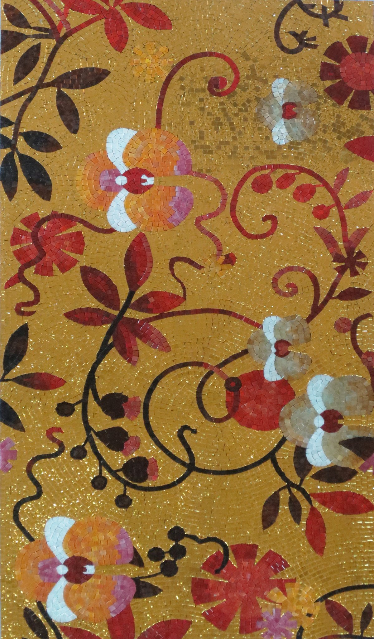 Handmade Flower Mosaic Art #110 | Botanical Tile Wall Decor