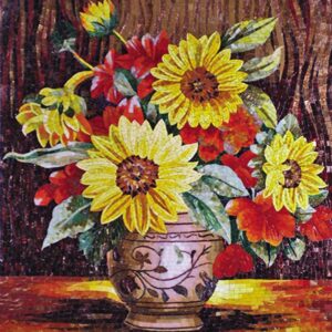 Handmade Flower Mosaic Art #113 | Botanical Tile Wall Decor