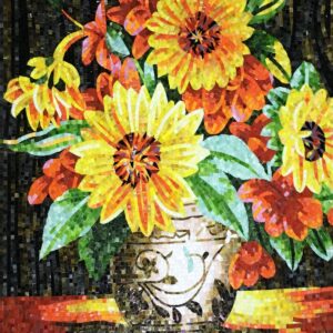 Handmade Flower Mosaic Art #114 | Botanical Tile Wall Decor