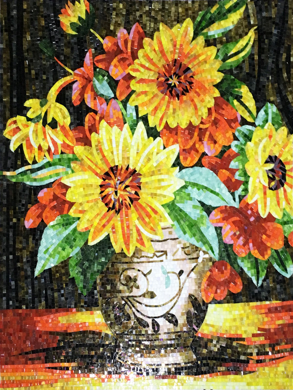 Handmade Flower Mosaic Art #114 | Botanical Tile Wall Decor