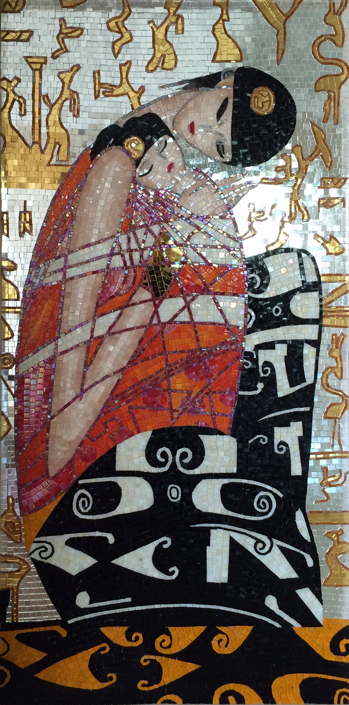 Handmade Flower Mosaic Art #126 | Botanical Tile Wall Decor