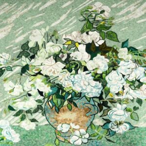 Handmade Flower Mosaic Art #129 | Botanical Tile Wall Decor