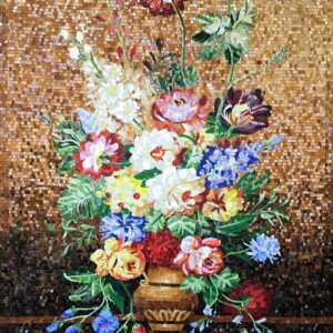 Handmade Flower Mosaic Art #130 | Botanical Tile Wall Decor