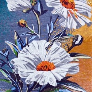 Handmade Flower Mosaic Art #133 | Botanical Tile Wall Decor