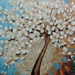 Handmade Flower Mosaic Art #136 | Botanical Tile Wall Decor