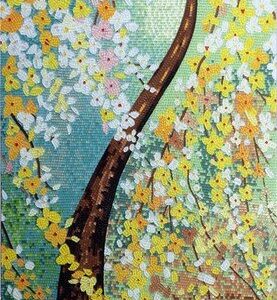 Handmade Flower Mosaic Art #137 | Botanical Tile Wall Decor