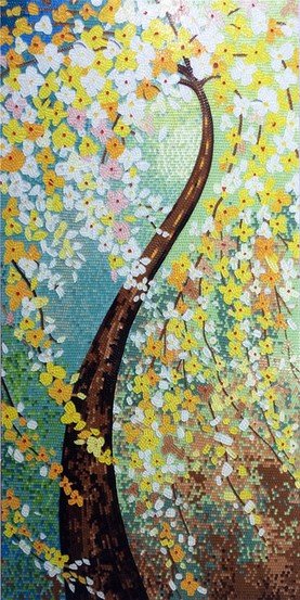 Handmade Flower Mosaic Art #137 | Botanical Tile Wall Decor