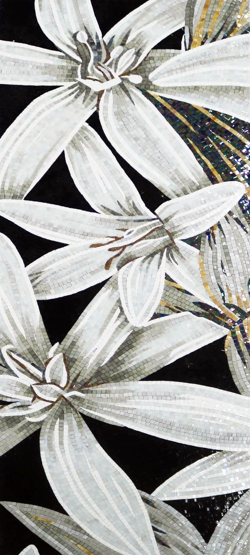 Handmade Flower Mosaic Art #141 | Botanical Tile Wall Decor