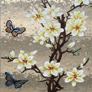 Handmade Flower Mosaic Art #145 | Botanical Tile Wall Decor