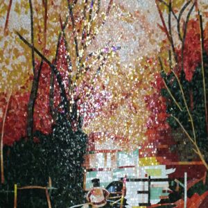 Handmade Flower Mosaic Art #148 | Botanical Tile Wall Decor