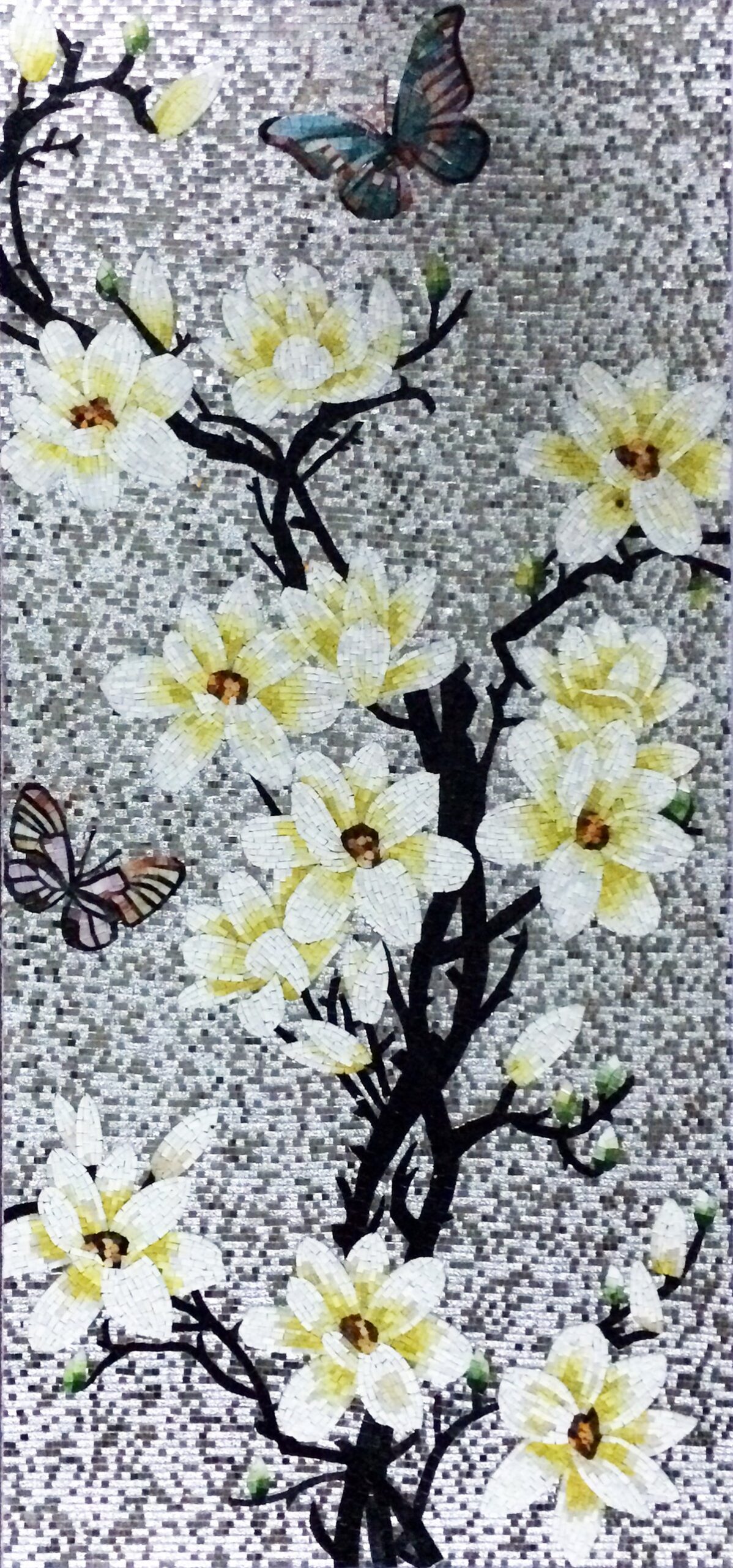 Handmade Flower Mosaic Art #150 | Botanical Tile Wall Decor