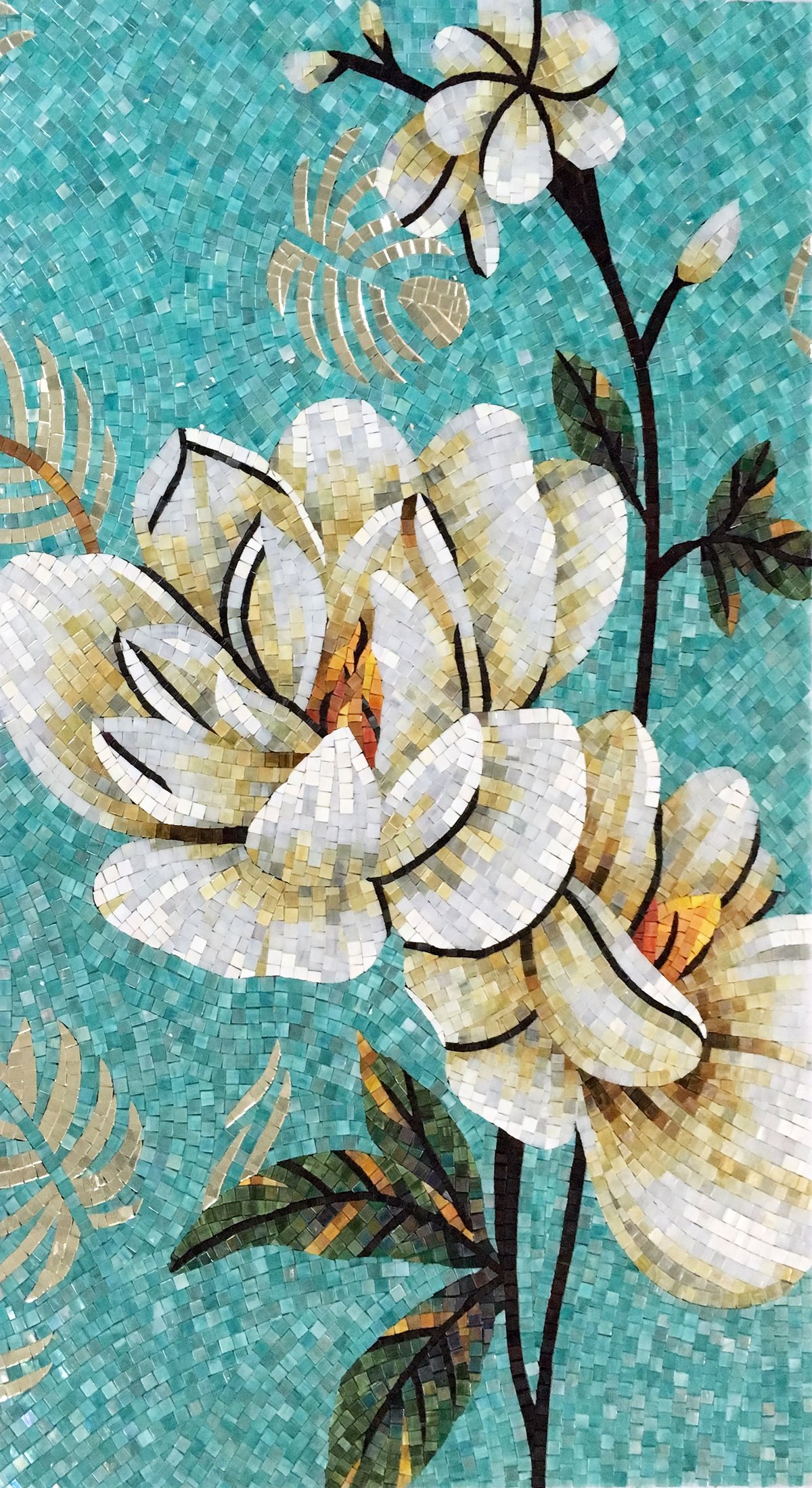 Handmade Flower Mosaic Art #152 | Botanical Tile Wall Decor