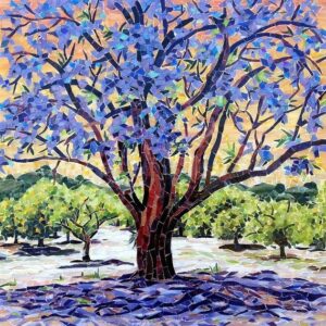 Handmade Flower Mosaic Art #157 | Botanical Tile Wall Decor