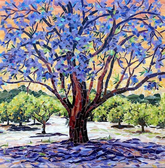 Handmade Flower Mosaic Art #157 | Botanical Tile Wall Decor