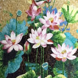 Handmade Flower Mosaic Art #158 | Botanical Tile Wall Decor