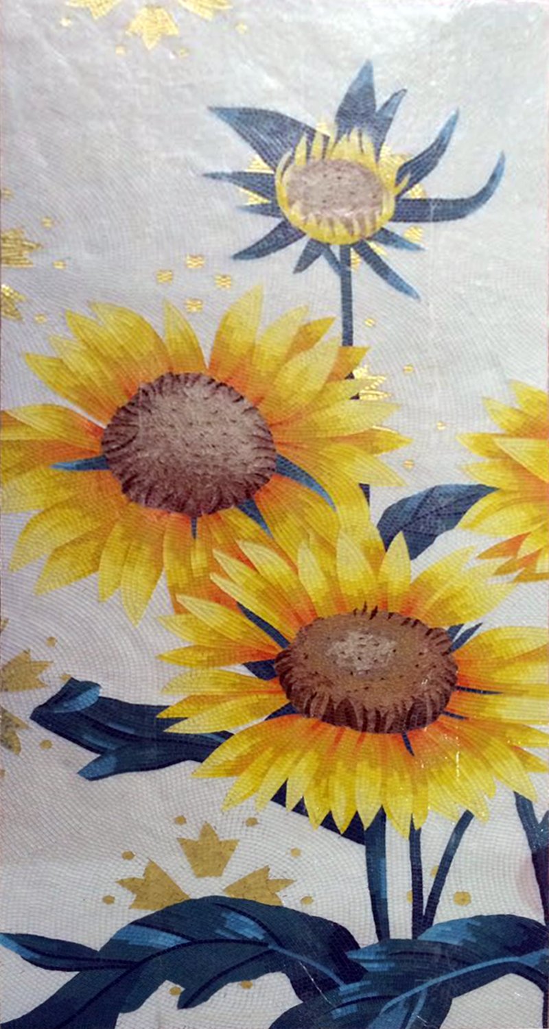 Handmade Flower Mosaic Art #160 | Botanical Tile Wall Decor