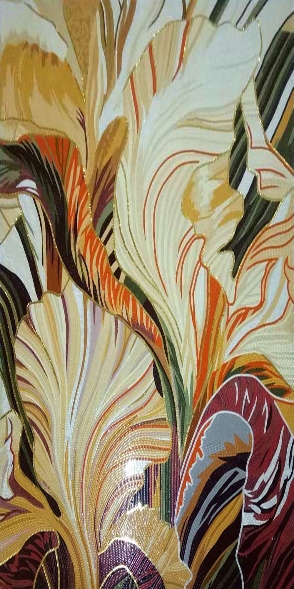 Handmade Flower Mosaic Art #171 | Botanical Tile Wall Decor