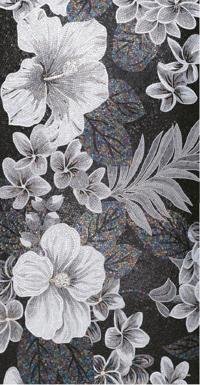 Handmade Flower Mosaic Art #174 | Botanical Tile Wall Decor