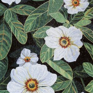 Handmade Flower Mosaic Art #180 | Botanical Tile Wall Decor