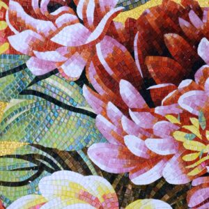 Handmade Flower Mosaic Art #183 | Botanical Tile Wall Decor