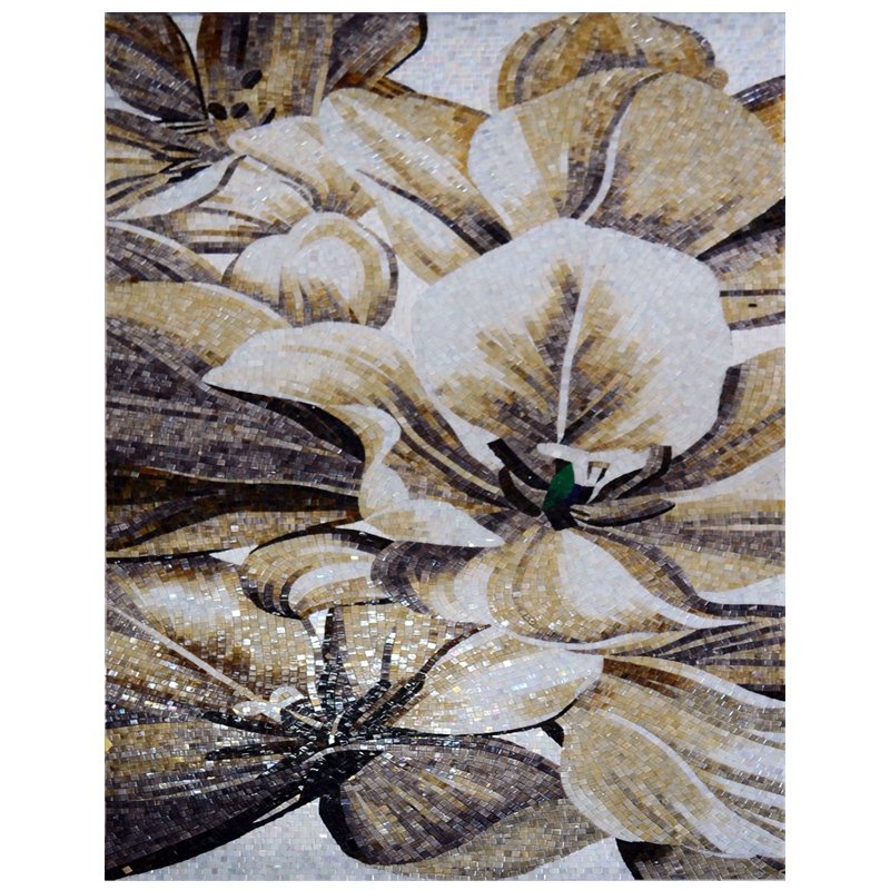 Handmade Flower Mosaic Art #184 | Botanical Tile Wall Decor