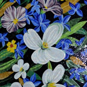 Handmade Flower Mosaic Art #187 | Botanical Tile Wall Decor