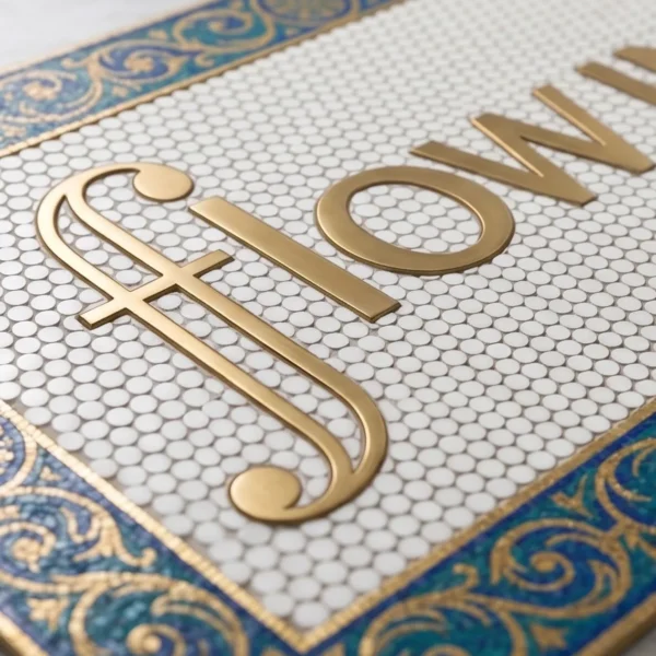 Custom Mosaic Lettering Floor Flow Art Design | BiliTiles