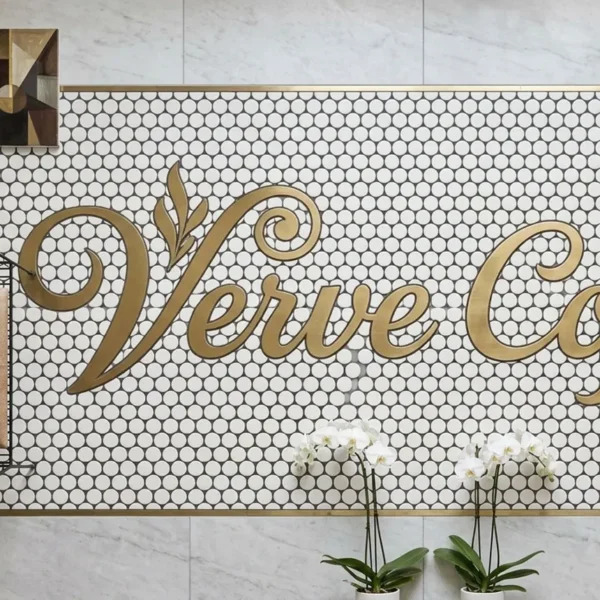 Custom Mosaic Lettering Floor VEIVE Brand Design | BiliTiles