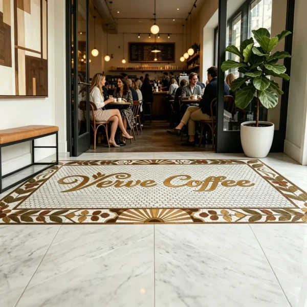 Custom Mosaic Lettering Floor VEIVE Brand Design | BiliTiles